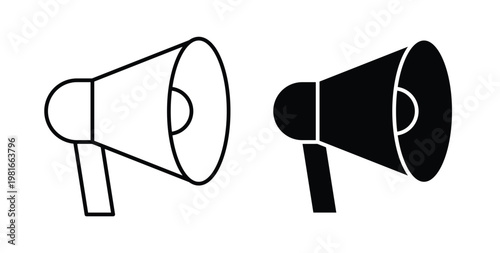 Megaphone icon pack flat black, Editable line icons