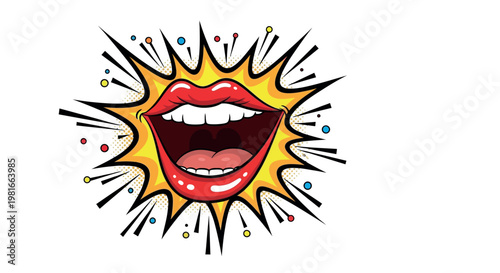A vibrant cartoon illustration of a screaming mouth with a pop art explosion