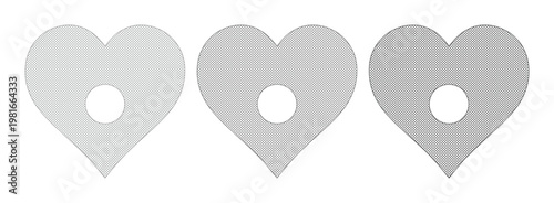 Minimalist heart planchette vector set, grey spiritual occult symbols, three mystical heart icons for divination and gothic design