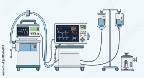 Medical Equipment: Ventilator, ECG Monitor, IV Drip, Infusion Pump