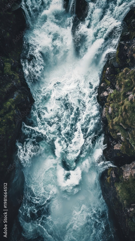 Obraz premium Aerial top down view of Waterfall waterfall landscape outdoors.