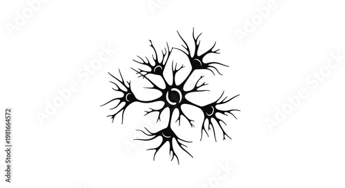 Neuron illustration features a complex biological network of interconnected dendrites and synapses designed to represent the intricate processing power of the human nervous system in biology.