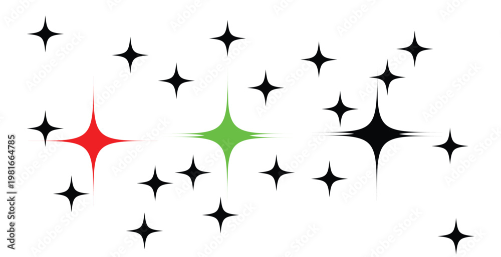 Fototapeta premium Sparkle cluster with glowing green accent star 