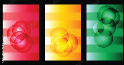 Abstract gradient trio red yellow and green color fields with circular forms