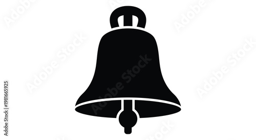 A stark black silhouette of a classic bell shape against a white background silhouette