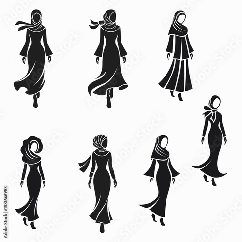 The word vector outline of a Muslim woman ambulating from sideways