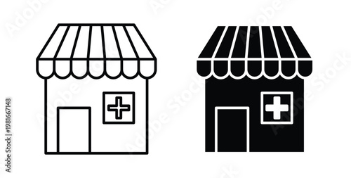 Pharmacy icon pack flat black, Editable line icons