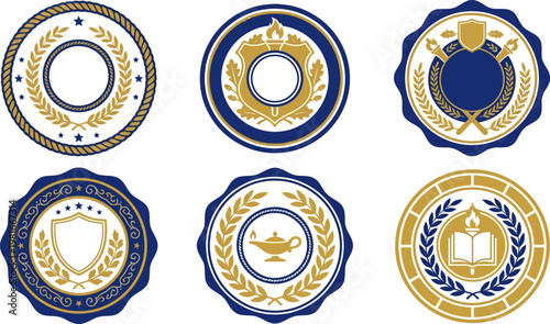Collection of blank circular academic emblems and seals, perfect for certifications, awards, and recognition