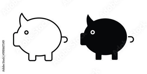 Piggy bank icon pack flat black, Editable line icons