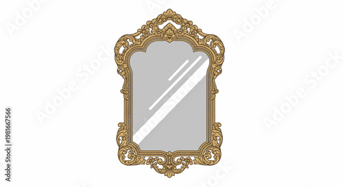 Ornate Gold Framed Mirror, Decorative Wall Reflection for Interior Design