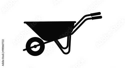 A black silhouette of a wheelbarrow a common gardening tool silhouette