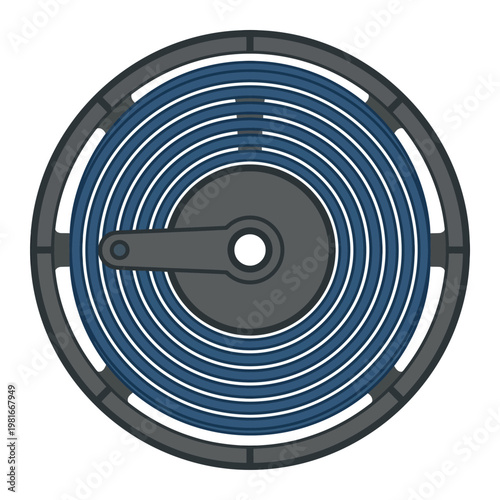 Cable reel icon with circular spool and wrapped wire, minimal flat vector design