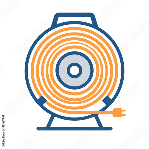 Cable reel icon with circular spool and wrapped wire, minimal flat vector design