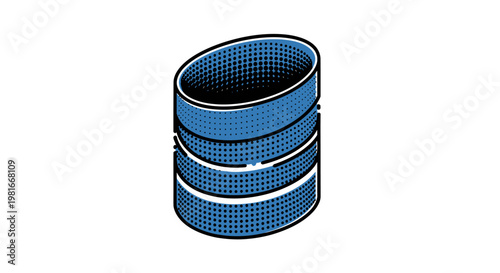 Abstract illustration of a blue cylindrical structure with dot pattern and white outlines