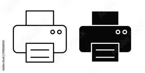Print button icon pack flat black, Editable line icons