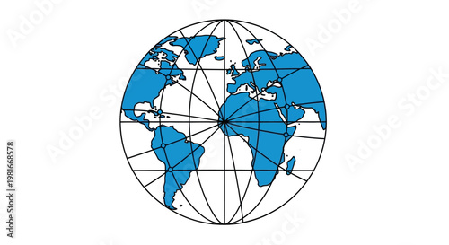 Illustration of a globe representing global concepts, world map with blue continents