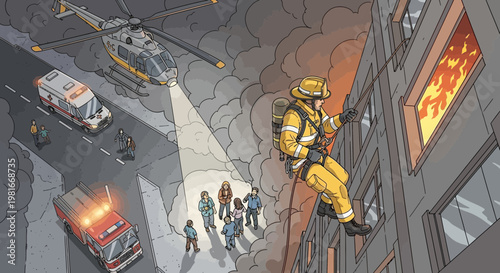 Firefighter Rescues People From Burning Skyscraper With Helicopter and Ambulance Support