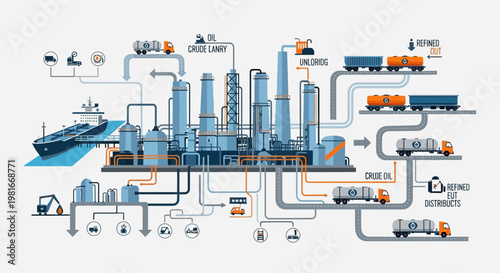 Oil Refinery Process Diagram: Crude Oil to Refined Products, Transportation & Infrastructure