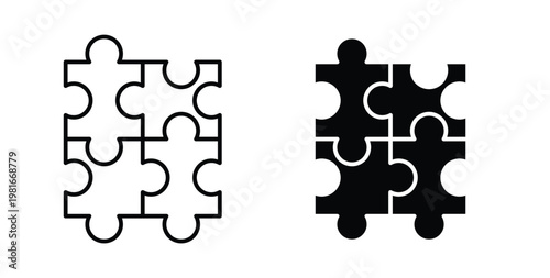 Puzzle piece icon pack flat black, Editable line icons