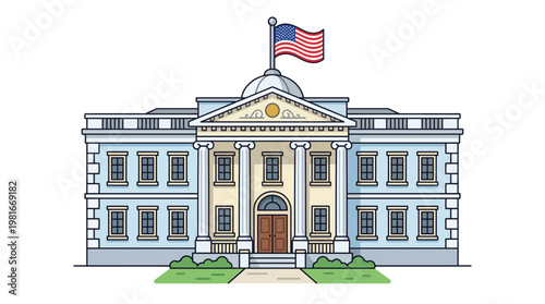 American government building with a US flag on top