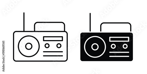 Radio icon pack flat black, Editable line icons