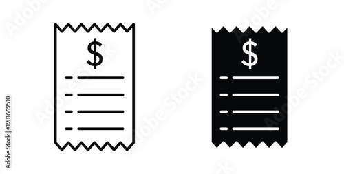Receipt icon pack flat black, Editable line icons