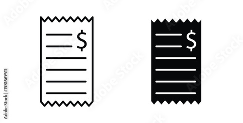 Receipt icon pack flat black, Editable line icons