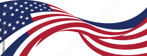 American flag flowing waves create a modern patriotic backdrop for holiday announcements or event invitations.