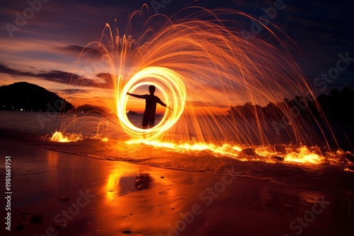 Fireshow at the beach in thailand light photography outdoors.