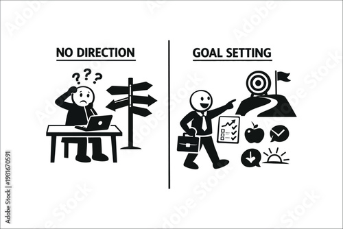 Goal Setting vs No Direction Success and Planning Concept Illustration