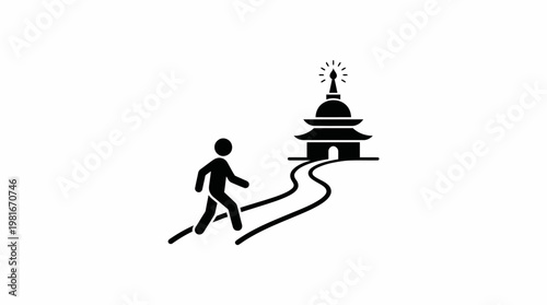 Person Walking Toward a Temple on a Winding Path