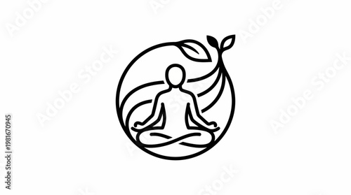 Meditating Person With Leaves And Circular Design