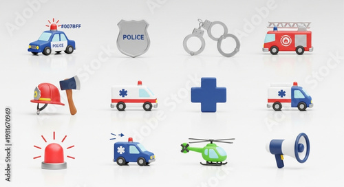 Emergency Services Icons - Police, Fire, Medical, and Rescue.