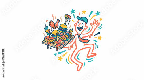 Joyful Man With A Tray Of Delicious Food