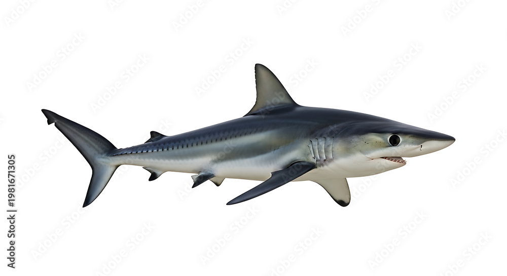 Fototapeta premium A close-up profile view of a sleek mako shark swimming in the ocean