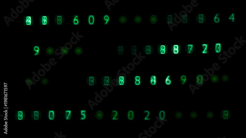 Fotografie glowing green digital numbers code texture on black background abstract matrix g