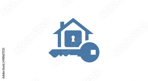 Home security icon featuring key and house with padlock representing safety and protection