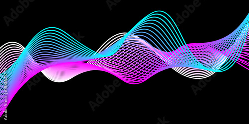 A futuristic digital art wallpaper featuring a blue wave pattern and fractal realms abstraction with flowing lines and light motion to illustrate the wave particle concept