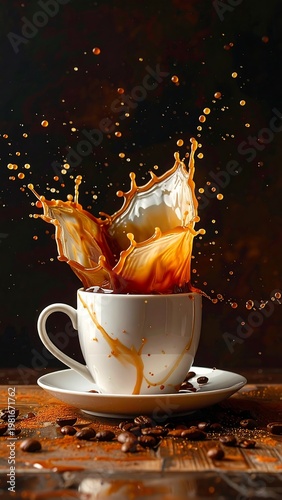 A white coffee cup on a saucer with splashing liquid (4)
