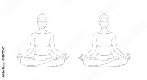 Two women sitting in a meditative yoga pose with eyes closed in a peaceful and serene environment.