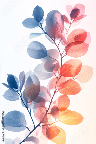 Abstract Botanical Art with Colorful Translucent Leaves