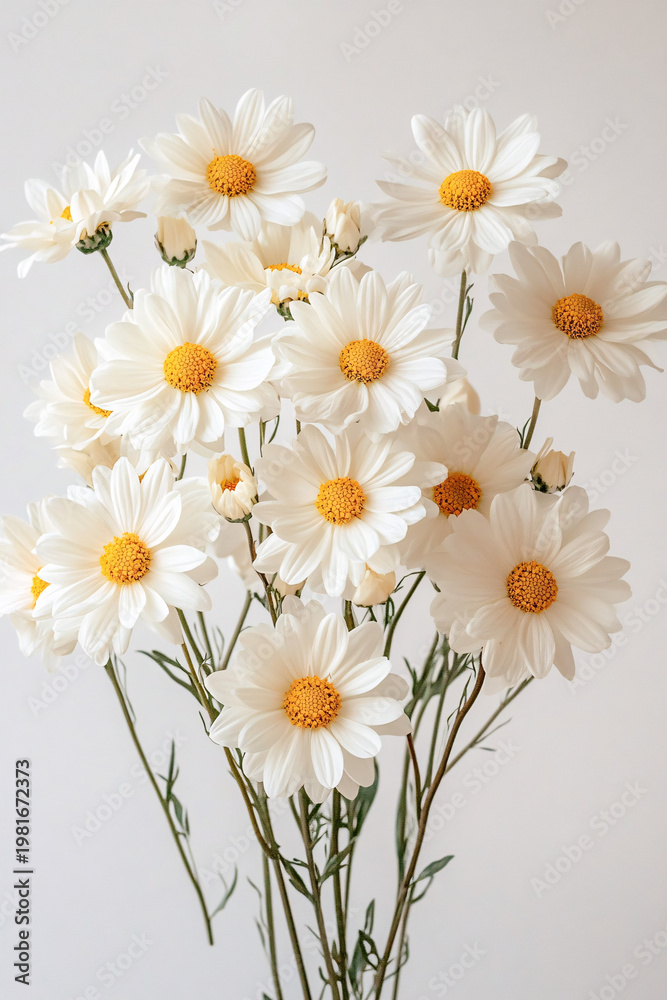 Fototapeta premium A beautiful bouquet of fresh white daisies in soft light