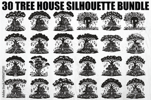 Tree House Silhouette SVG Bundle
