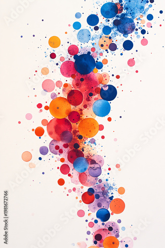 Artistic flow of vibrant watercolor circles and paint drops