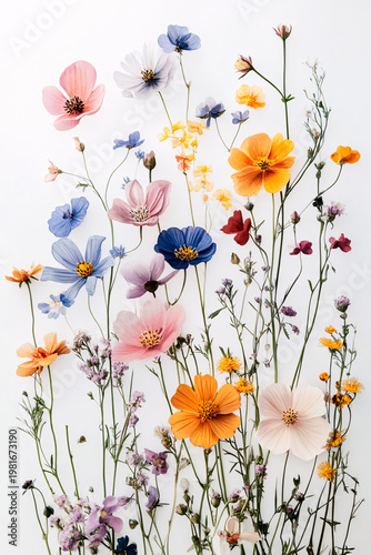 A vibrant collection of colorful meadow flowers and stems