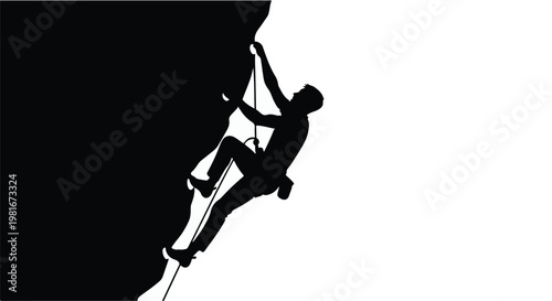 Rock climber scaling a steep cliff face represents the determination and intense physical strength required to overcome difficult obstacles in a challenging and high-risk outdoor environment.