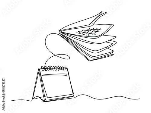 Simple line drawing of a calendar flying into another calendar  minimalistic artwork