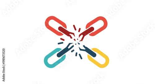 Broken Chain Links Vector Illustration Representing Disconnection and Severed Connection Concept for Business Communication and Network Security Design