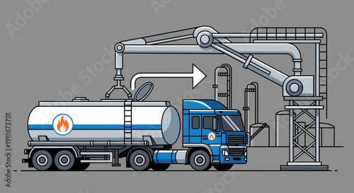 Fuel Tanker Truck Unloading at Refinery Industrial Facility