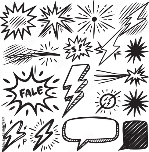 Comic book explosion and lightning bolt graphics